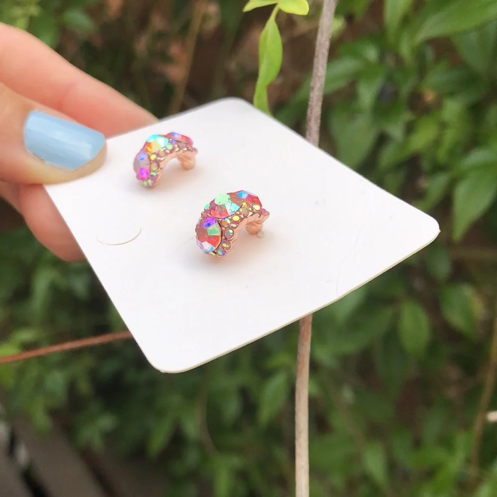 Iridescent Rose Pink Sparkly Crystal Earrings